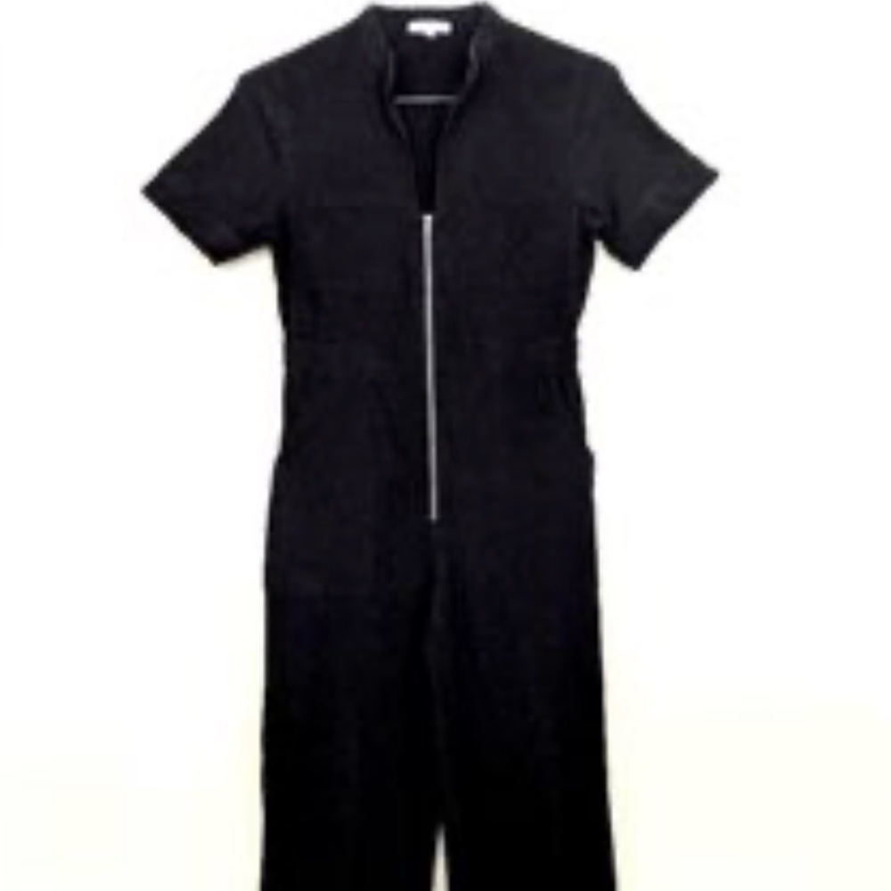 emory park Black Short-Sleeve Zip-Front Jumpsuit